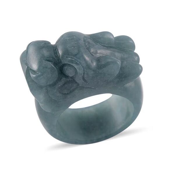 Natural Olmec Jadeite 60.00 ctw Carved Dragon Band Ring Size 9 New - Picture 1 of 5